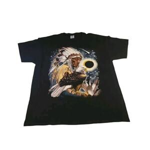 Native American T Shirt Size XL Black Graphic Print Eagle Retro